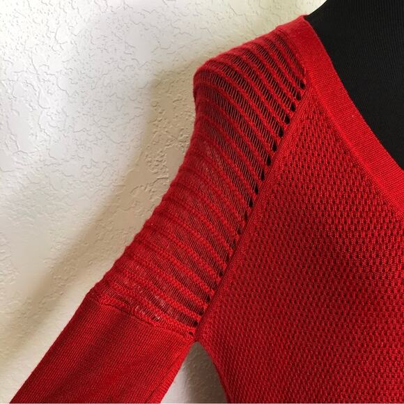 Eileen Fisher red mixed knit merino wool tunic sweater size Extra Small FLAWED - Picture 7 of 16